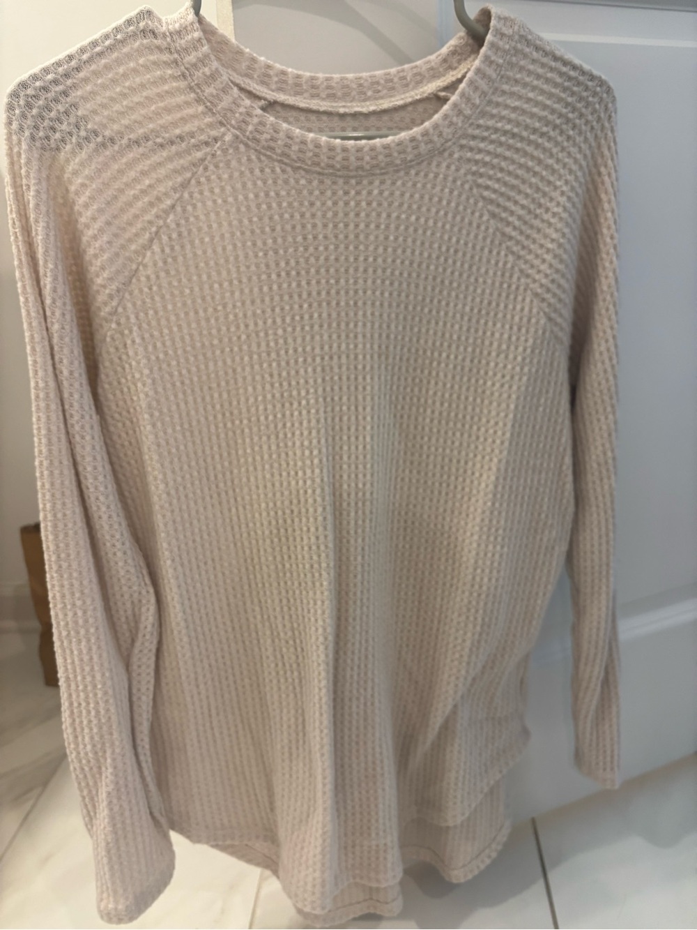 American Eagle Soft Waffle Knit Crewneck Top - Cream Small